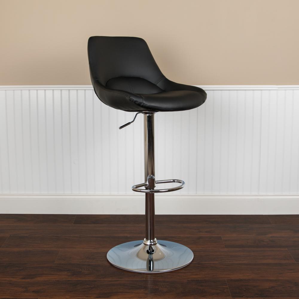 Contemporary Black Vinyl Adjustable Height Barstool with Chrome Base. Picture 3