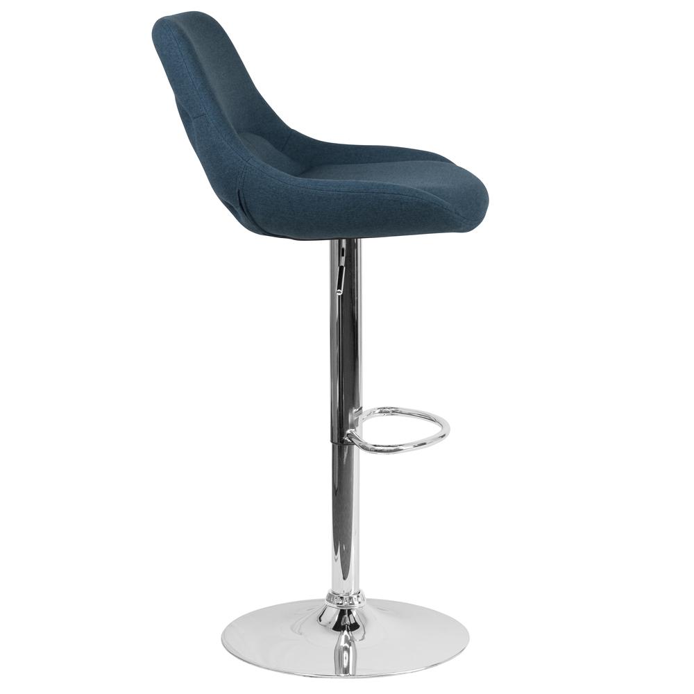 Contemporary Blue Fabric Adjustable Height Barstool with Chrome Base. Picture 3