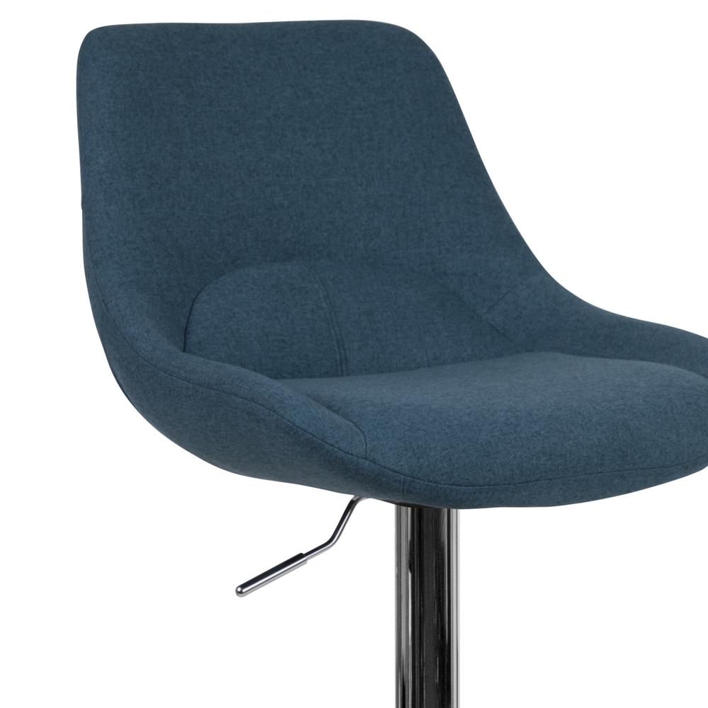 Contemporary Blue Fabric Adjustable Height Barstool with Chrome Base. Picture 7