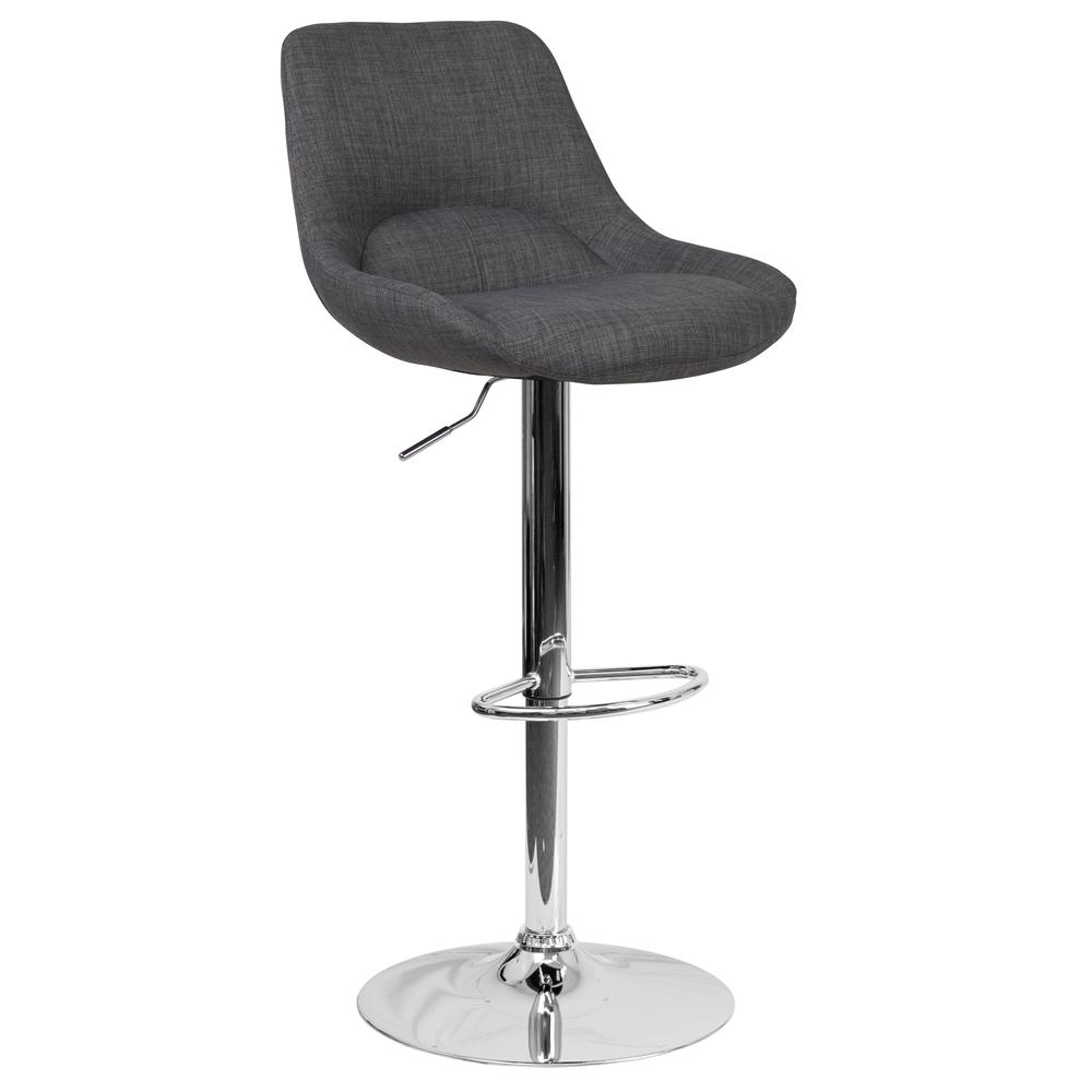 Contemporary Dark Gray Fabric Adjustable Height Barstool with Chrome Base. Picture 1