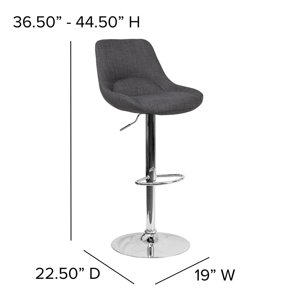 Contemporary Dark Gray Fabric Adjustable Height Barstool with Chrome Base. Picture 2