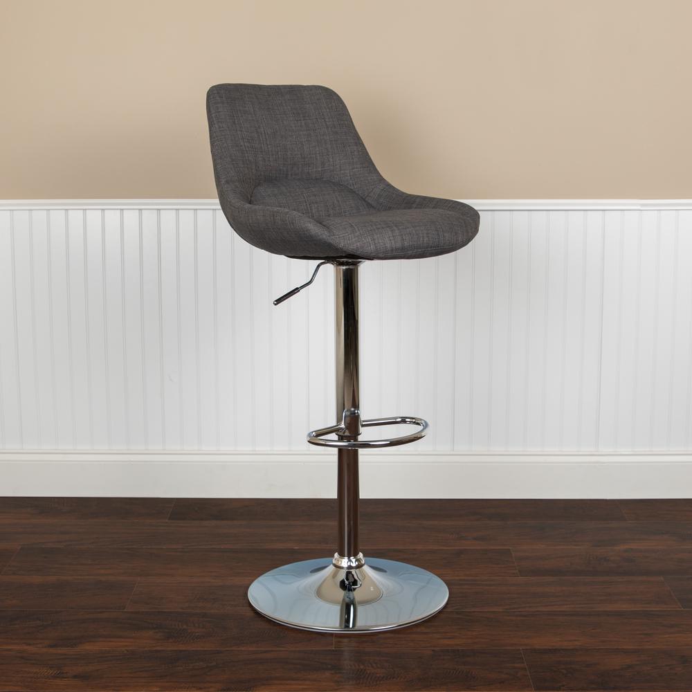 Contemporary Dark Gray Fabric Adjustable Height Barstool with Chrome Base. Picture 11