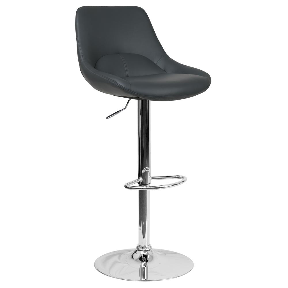 Contemporary Gray Vinyl Adjustable Height Barstool with Chrome Base. The main picture.