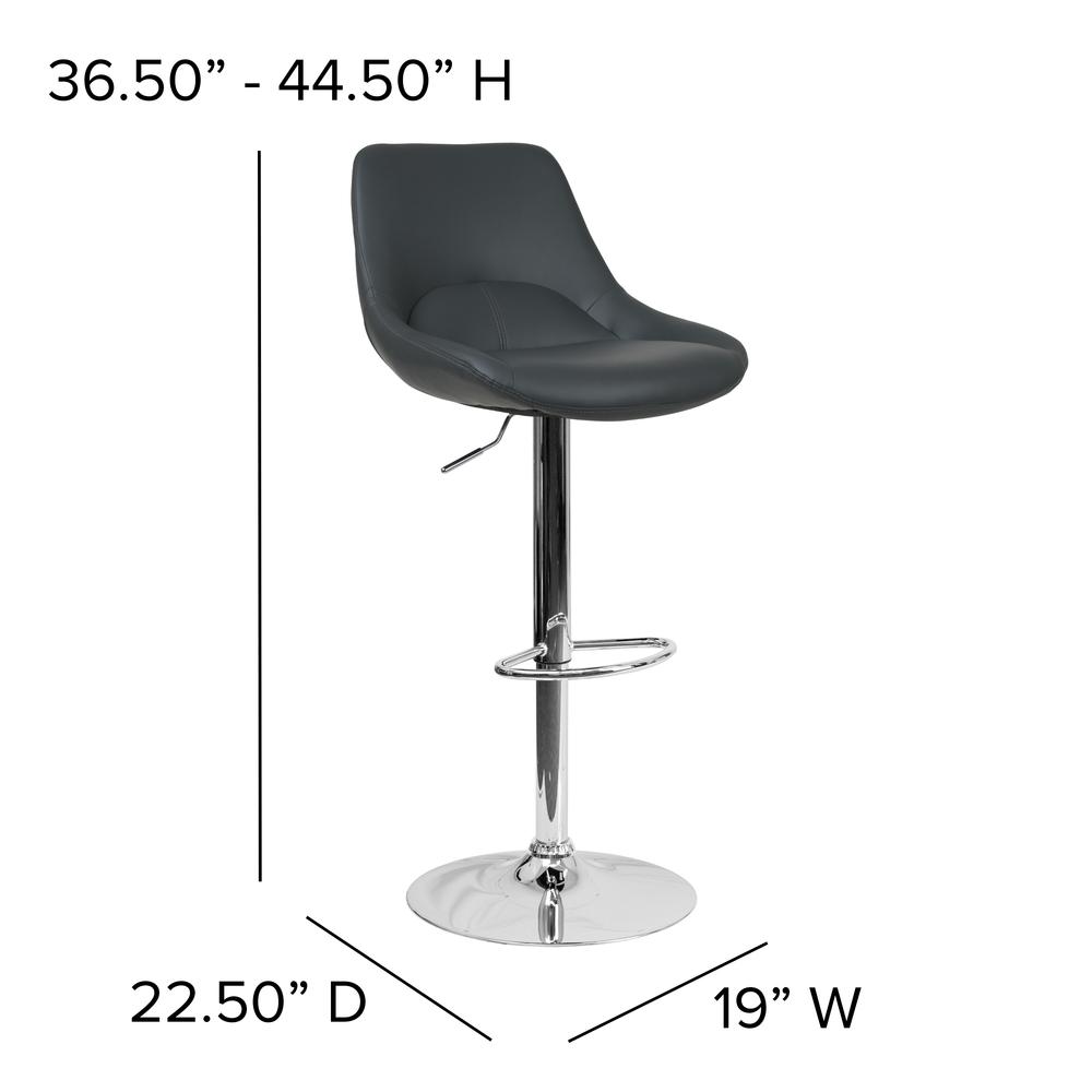 Contemporary Gray Vinyl Adjustable Height Barstool with Chrome Base. Picture 4