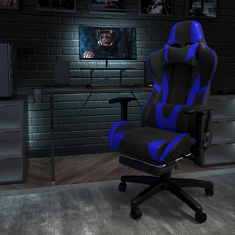 X20 Gaming Chair Racing Office Ergonomic Computer PC Adjustable Swivel Chair with Reclining Back in Blue LeatherSoft. The main picture.