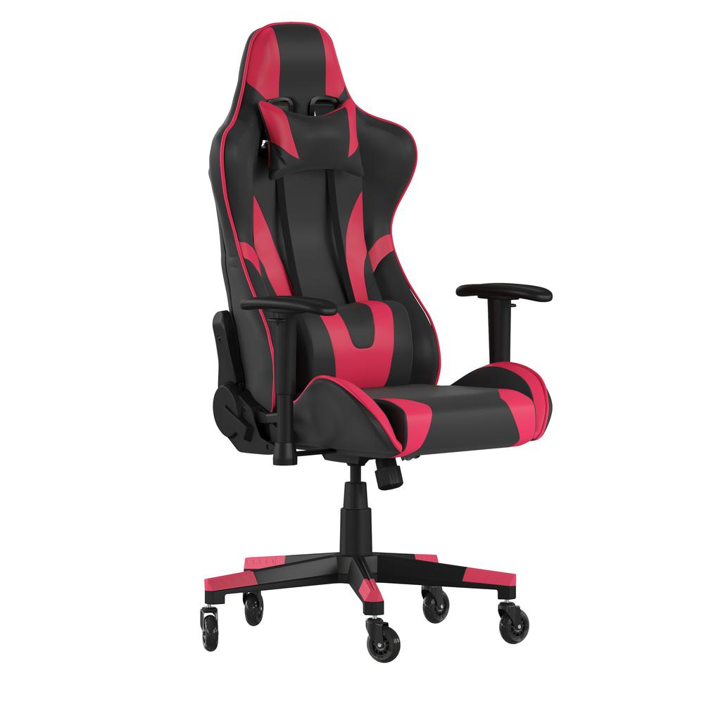 X20 Gaming Chair Racing Office Computer PC Adjustable Chair with Reclining Back and Transparent Roller Wheels in Red LeatherSoft. Picture 2
