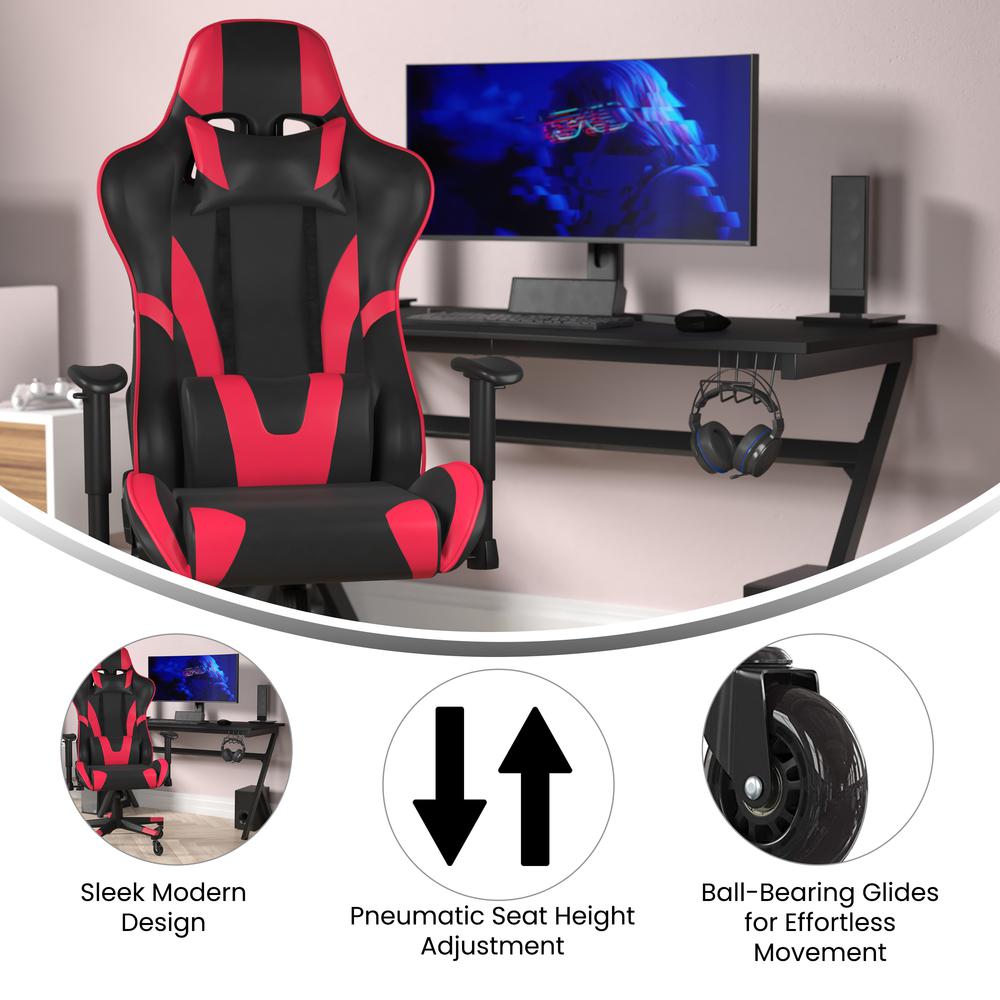 X20 Gaming Chair Racing Office Computer PC Adjustable Chair with Reclining Back and Transparent Roller Wheels in Red LeatherSoft. Picture 4