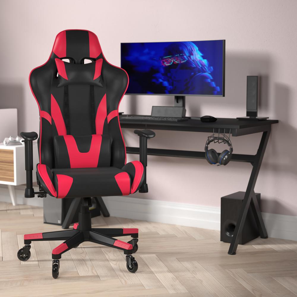 X20 Gaming Chair Racing Office Computer PC Adjustable Chair with Reclining Back and Transparent Roller Wheels in Red LeatherSoft. The main picture.