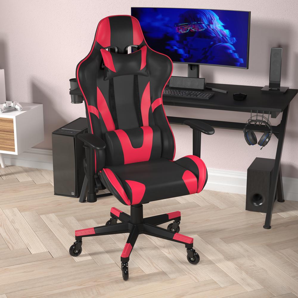 X20 Gaming Chair Racing Office Computer PC Adjustable Chair with Reclining Back and Transparent Roller Wheels in Red LeatherSoft. Picture 6