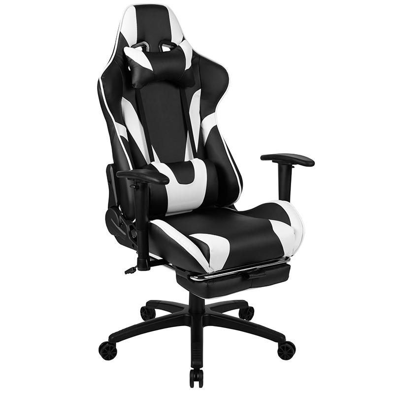 X30 Gaming Chair Racing Office Ergonomic Computer Chair with Fully Reclining Back and Slide-Out Footrest in Black LeatherSoft. The main picture.