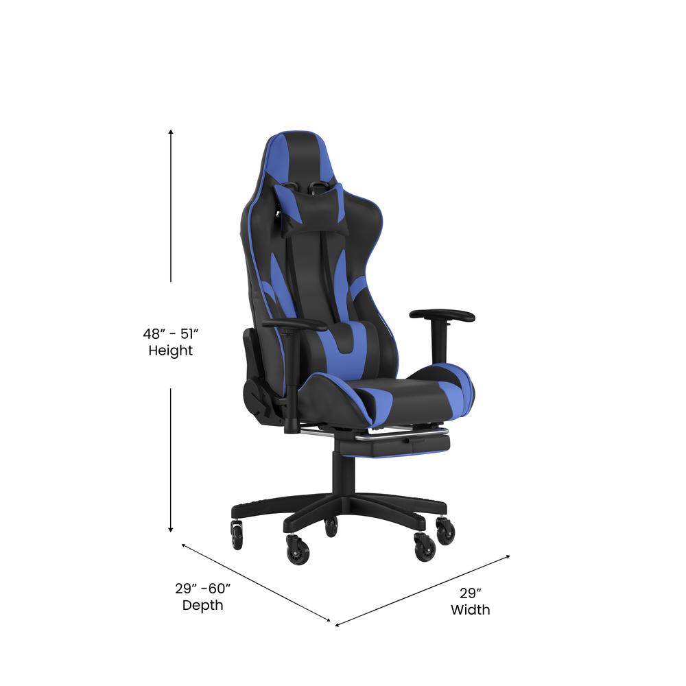 X30 Gaming Chair Racing Computer Chair with Reclining Back, Slide-Out Footrest, and Transparent Roller Wheels in Blue LeatherSoft. Picture 5