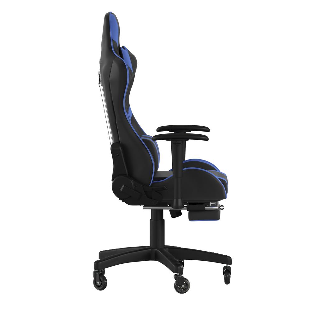 X30 Gaming Chair Racing Computer Chair with Reclining Back, Slide-Out Footrest, and Transparent Roller Wheels in Blue LeatherSoft. Picture 8