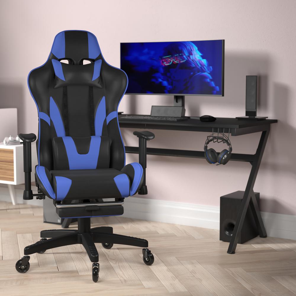 X30 Gaming Chair Racing Computer Chair with Back, Slide-Out Footrest, in Blue. Picture 1