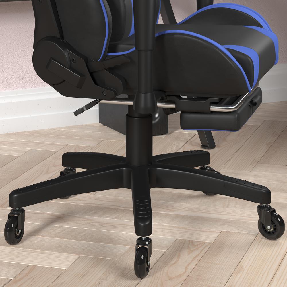 X30 Gaming Chair Racing Computer Chair with Reclining Back, Slide-Out Footrest, and Transparent Roller Wheels in Blue LeatherSoft. Picture 7