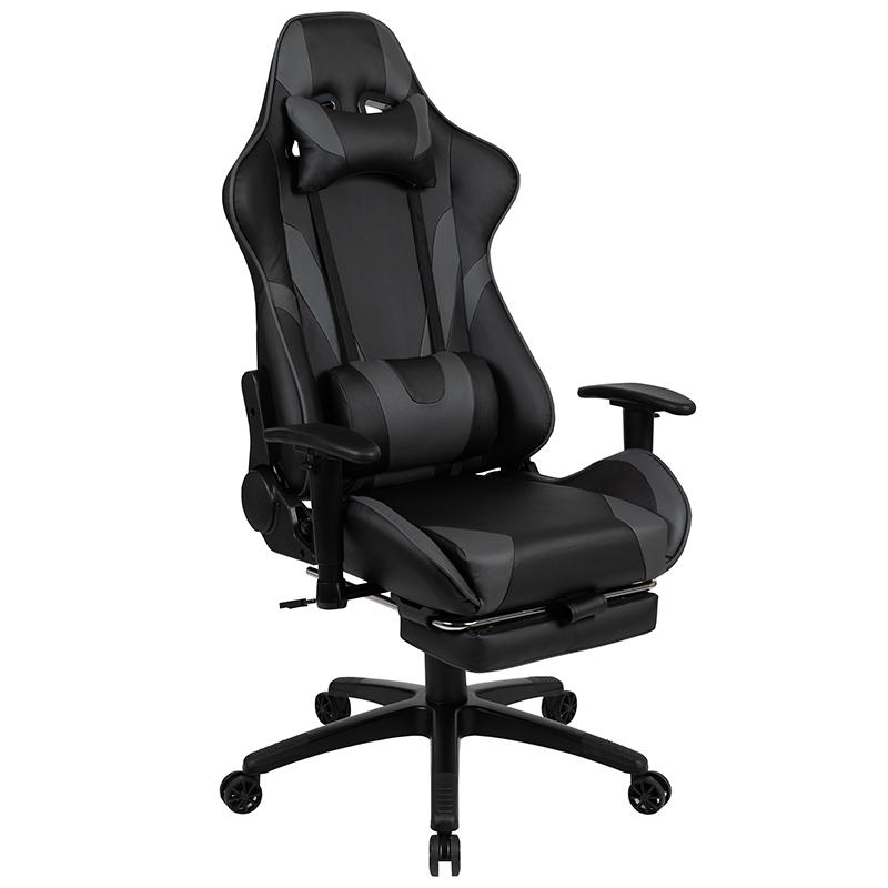X30 Gaming Chair Racing Office Ergonomic Computer Chair with Reclining Back and Slide-Out Footrest in Gray LeatherSoft. Picture 2