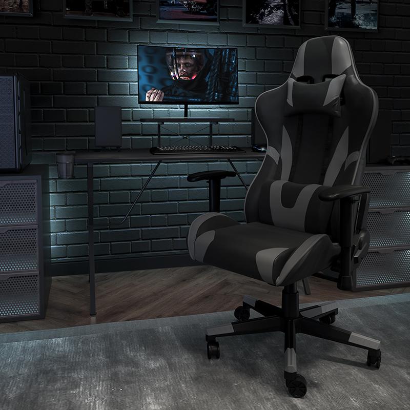 X30 Gaming Chair Racing Office Ergonomic Computer Chair with Reclining Back and Slide-Out Footrest in Gray LeatherSoft. Picture 1