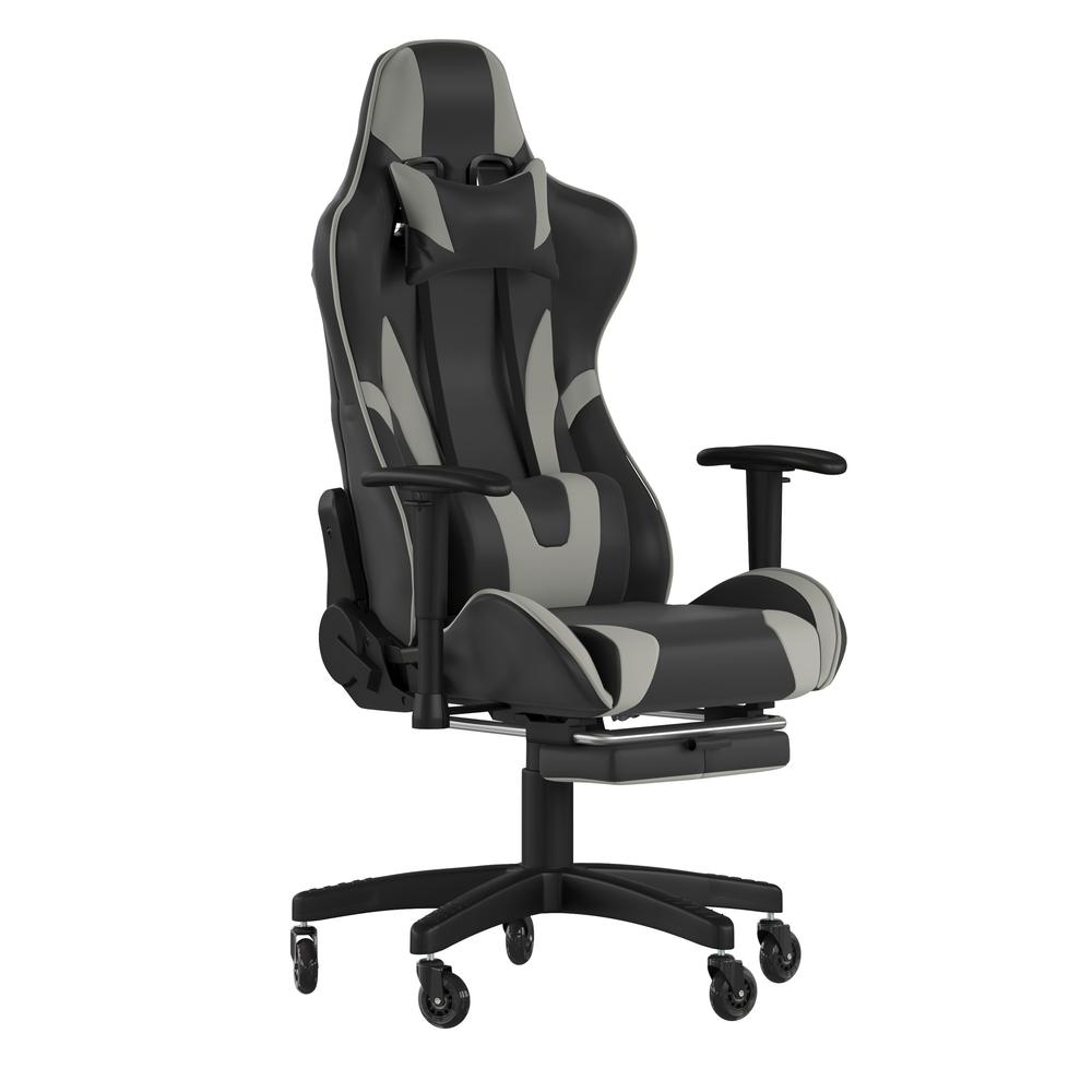 X30 Gaming Chair Racing Computer Chair with Reclining Back, Slide-Out Footrest, and Transparent Roller Wheels in Gray LeatherSoft. Picture 2
