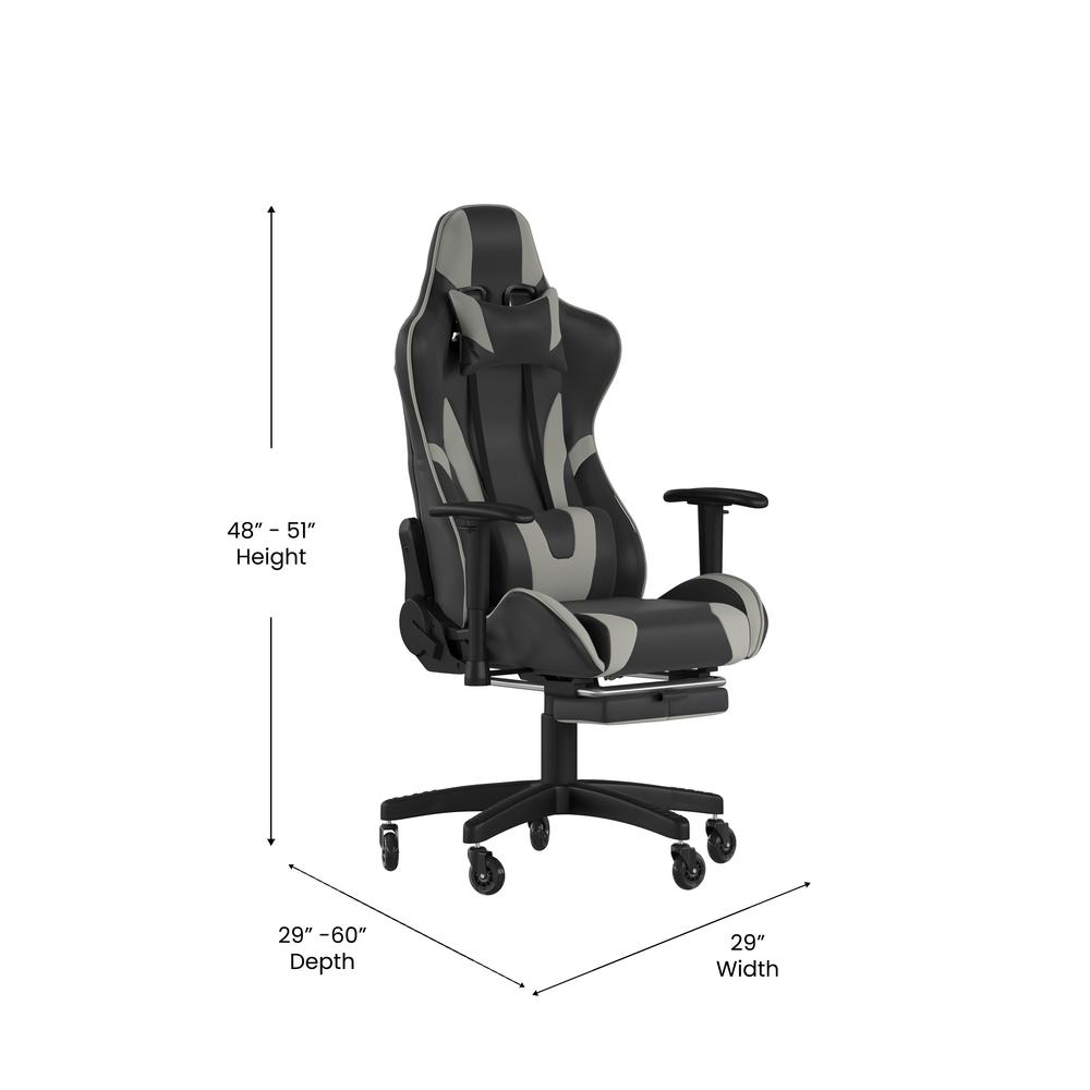 X30 Gaming Chair Racing Computer Chair with Reclining Back, Slide-Out Footrest, and Transparent Roller Wheels in Gray LeatherSoft. Picture 5