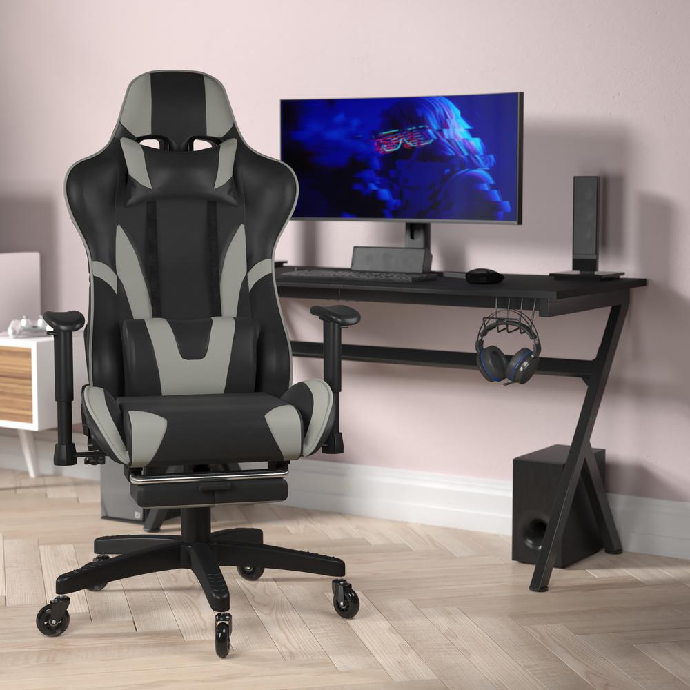 X30 Gaming Chair Racing Computer Chair with Reclining Back, Slide-Out Footrest, and Transparent Roller Wheels in Gray LeatherSoft. The main picture.