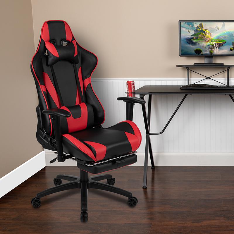 X30 Gaming Chair Racing Office Ergonomic Computer Chair with Fully Reclining Back and Slide-Out Footrest in Red LeatherSoft. Picture 2