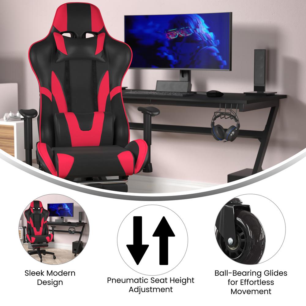 X30 Gaming Chair Racing Computer Chair with Back, Slide-Out Footrest, in Red. Picture 4