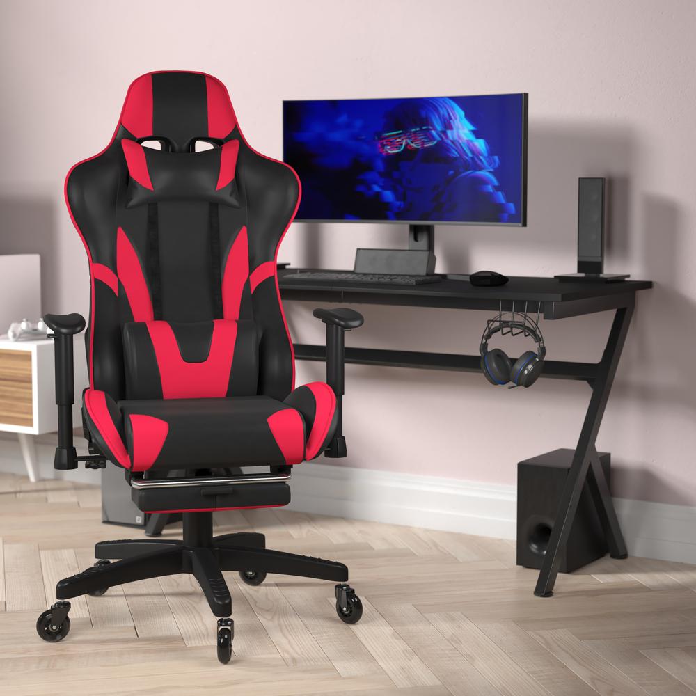 X30 Gaming Chair Racing Computer Chair with Back, Slide-Out Footrest, in Red. Picture 1
