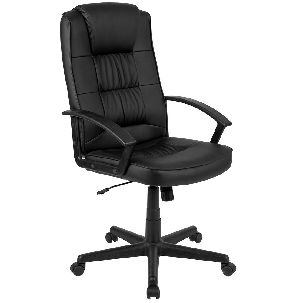 Flash Fundamentals High Back Black LeatherSoft-Padded Task Office Chair with Arms, BIFMA Certified. Picture 1