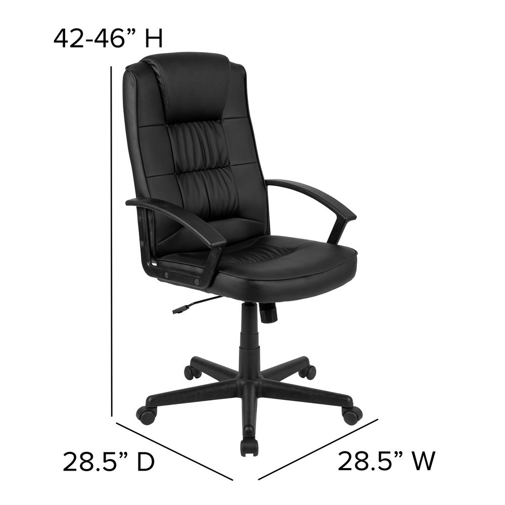 Flash Fundamentals High Back Black LeatherSoft-Padded Task Office Chair with Arms, BIFMA Certified. Picture 4