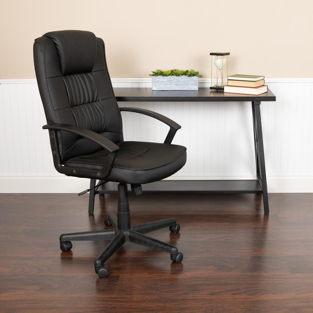 Flash Fundamentals High Back Black LeatherSoft-Padded Task Office Chair with Arms, BIFMA Certified. Picture 11