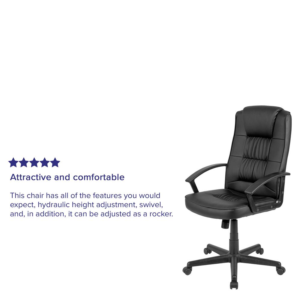Flash Fundamentals High Back Black LeatherSoft-Padded Task Office Chair with Arms, BIFMA Certified. Picture 12