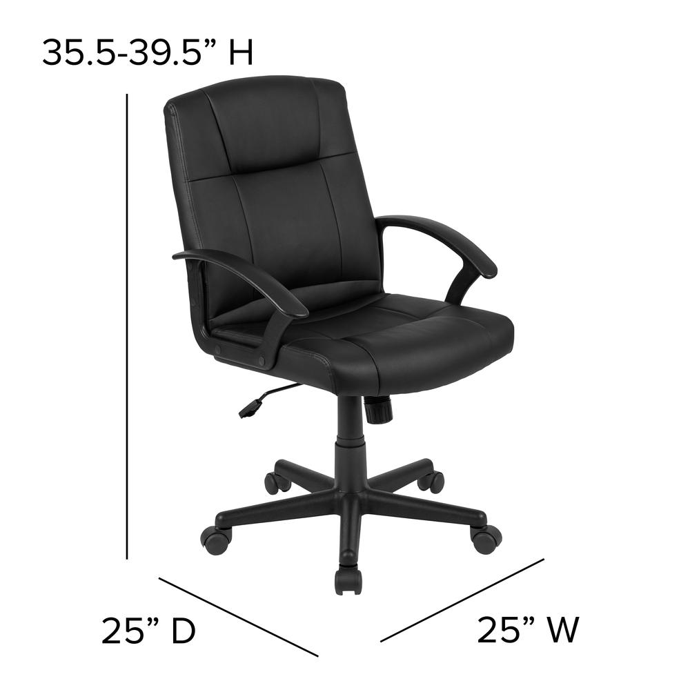 Flash Fundamentals Mid-Back Black LeatherSoft-Padded Task Office Chair with Arms, BIFMA Certified. Picture 2