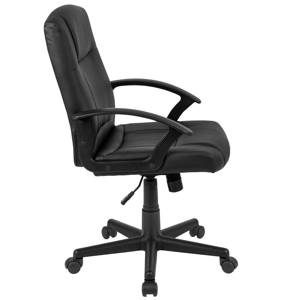 Flash Fundamentals Mid-Back Black LeatherSoft-Padded Task Office Chair with Arms, BIFMA Certified. Picture 3