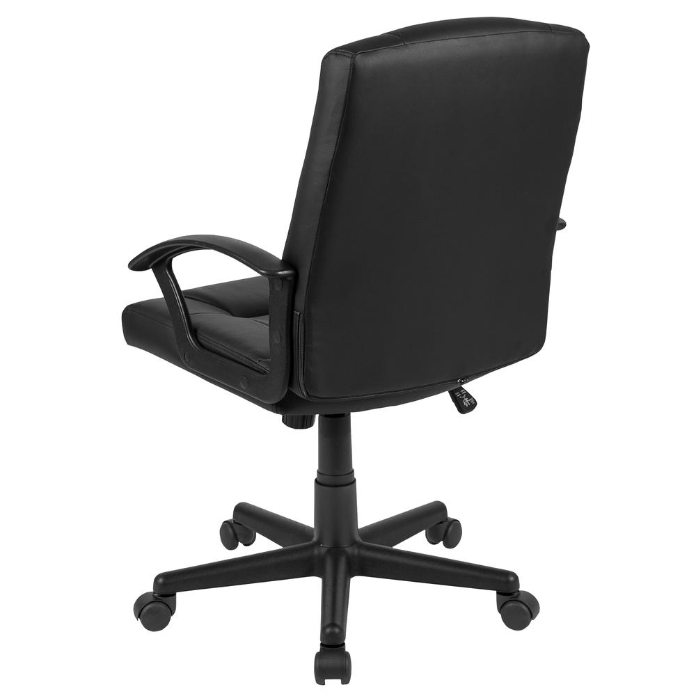 Flash Fundamentals Mid-Back Black LeatherSoft-Padded Task Office Chair with Arms, BIFMA Certified. Picture 4
