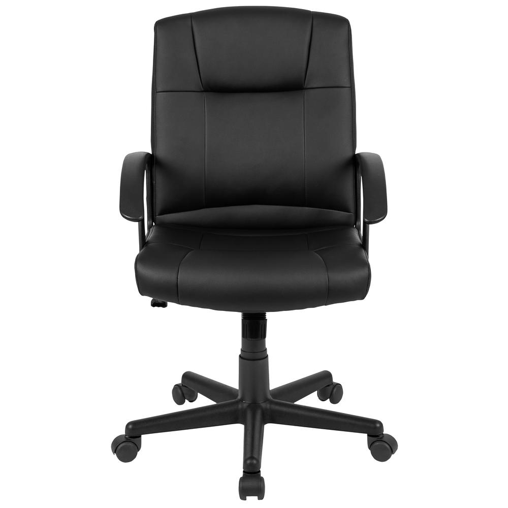 Flash Fundamentals Mid-Back Black LeatherSoft-Padded Task Office Chair with Arms, BIFMA Certified. Picture 5