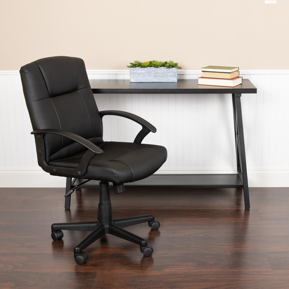 Flash Fundamentals Mid-Back Black LeatherSoft-Padded Task Office Chair with Arms, BIFMA Certified. Picture 11