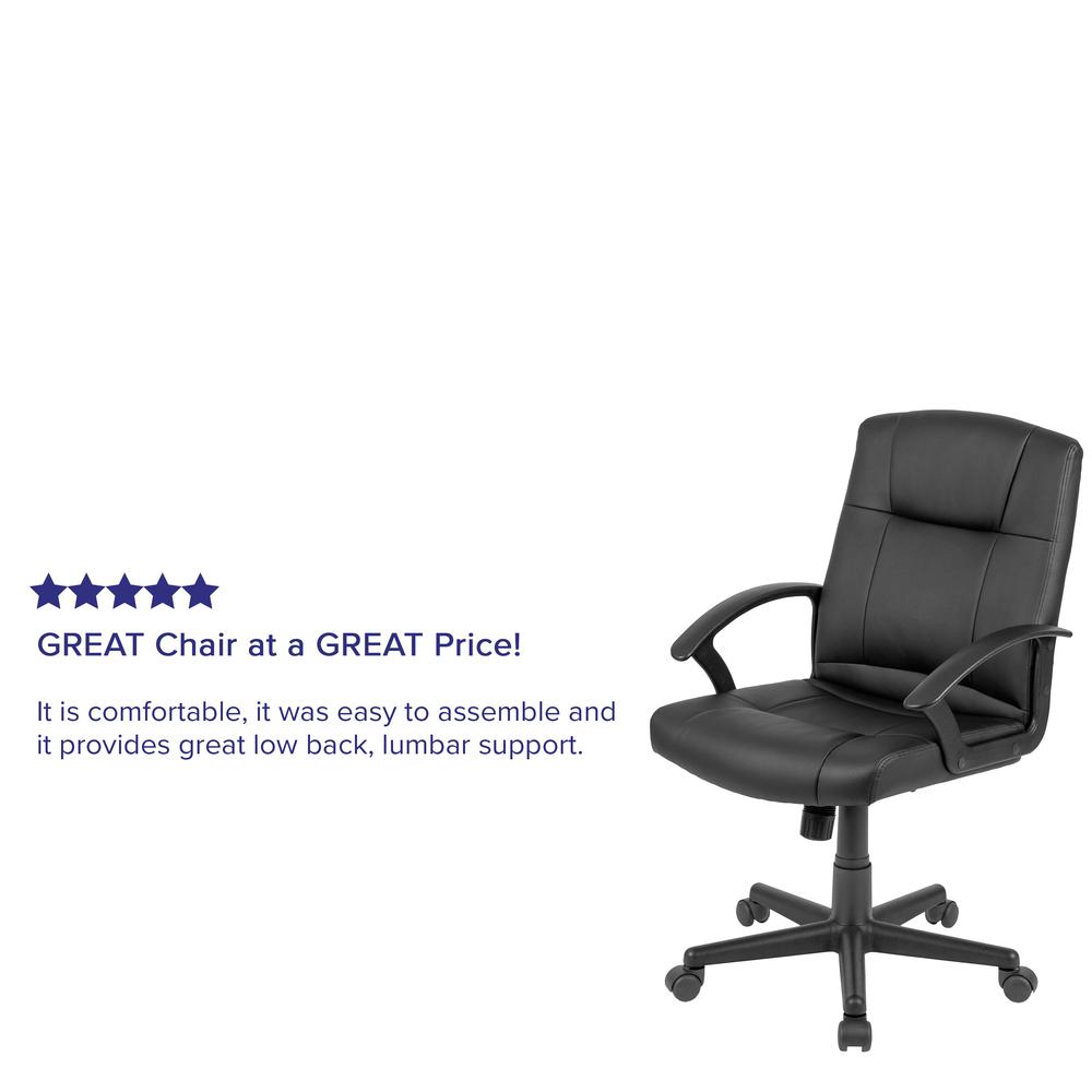 Flash Fundamentals Mid-Back Black LeatherSoft-Padded Task Office Chair with Arms, BIFMA Certified. Picture 12