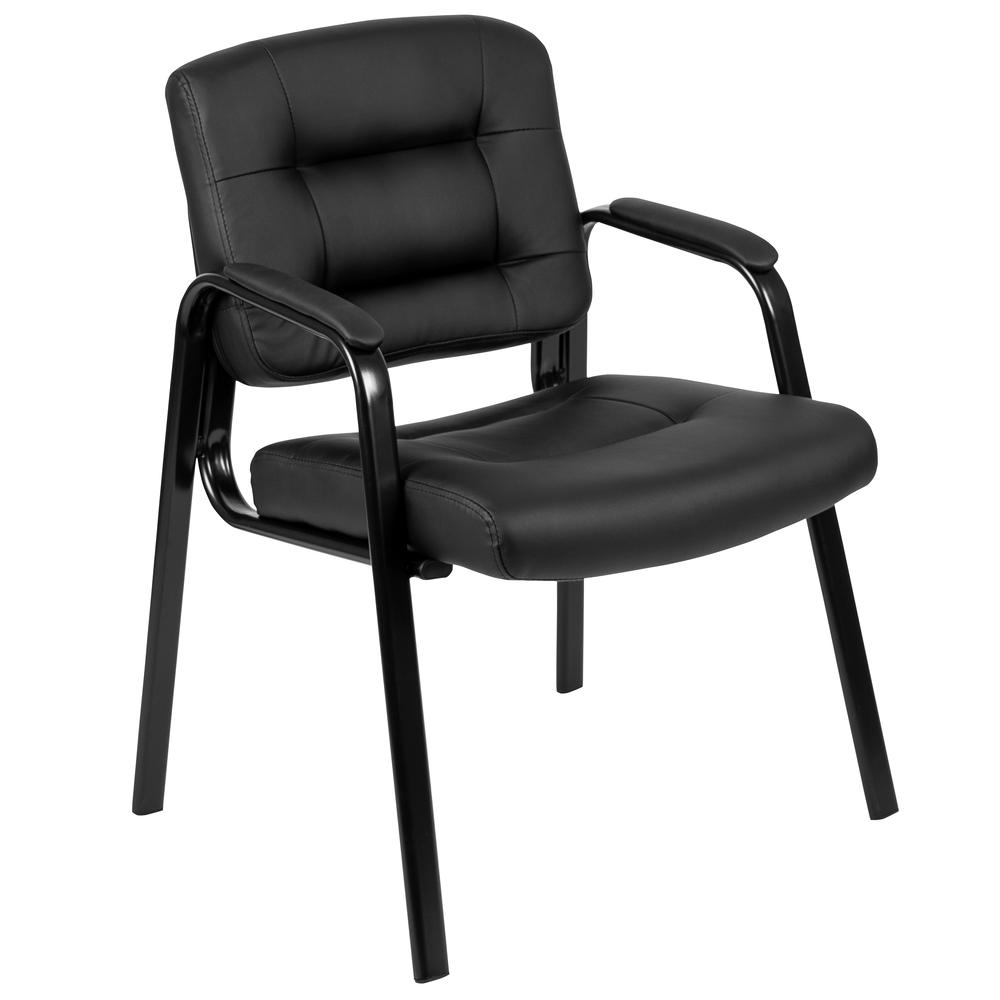 Flash Fundamentals Black LeatherSoft Executive Reception Chair with Black Metal Frame, BIFMA Certified. Picture 1