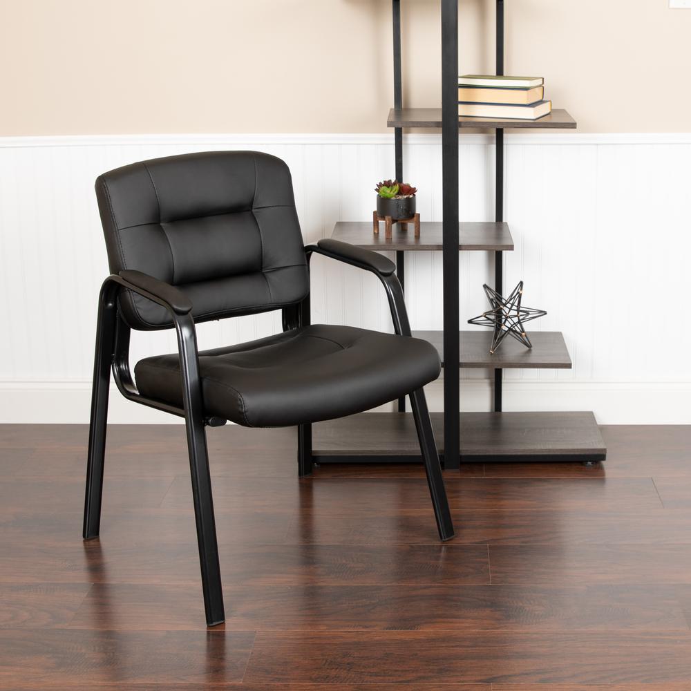 Flash Fundamentals Black LeatherSoft Executive Reception Chair with Black Metal Frame, BIFMA Certified. Picture 11