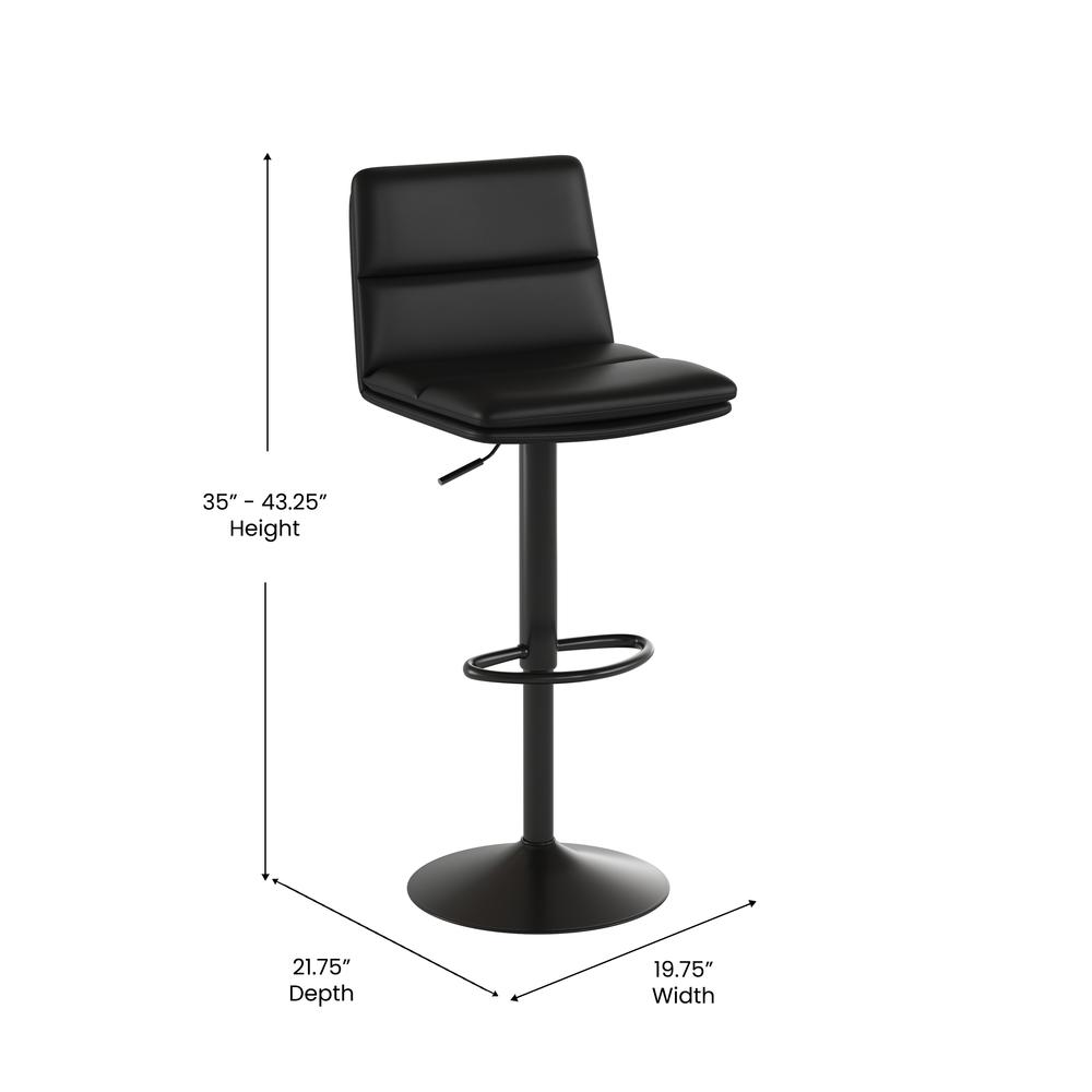 Mid-Back Adjustable Height Channel Stitched Barstools, Set of 2, Black. Picture 5
