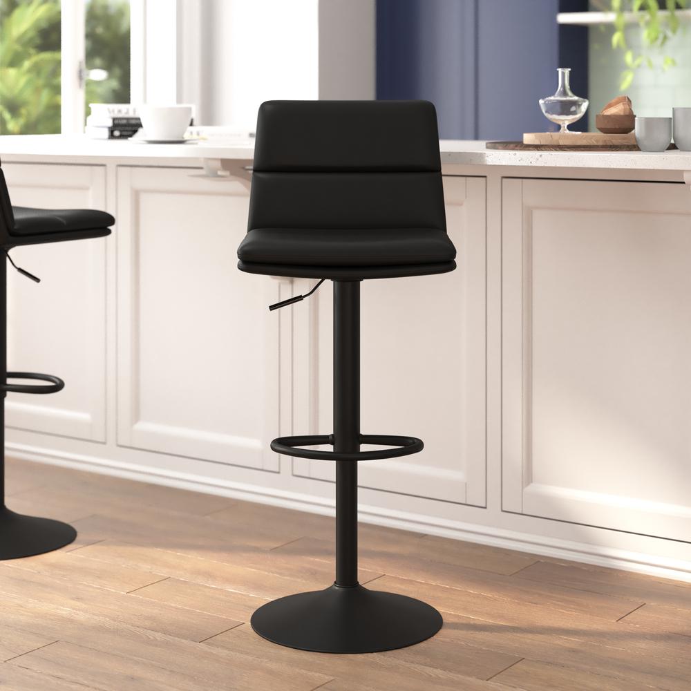 Mid-Back Adjustable Height Channel Stitched Barstools, Set of 2, Black. Picture 1