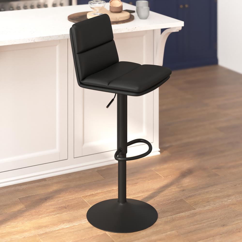 Mid-Back Adjustable Height Channel Stitched Barstools, Set of 2, Black. Picture 6