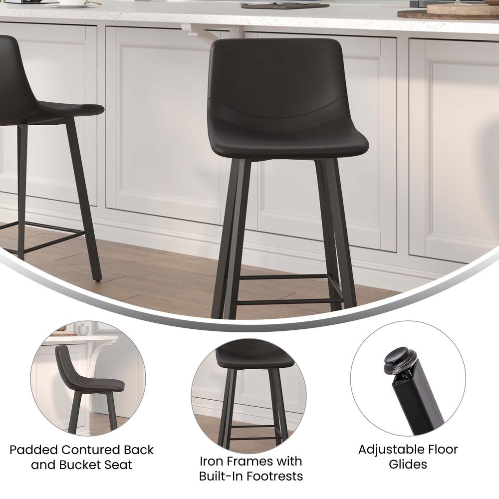 Armless 24 Inch Counter Height Stools with Footrests in Black, Set of 2. Picture 5