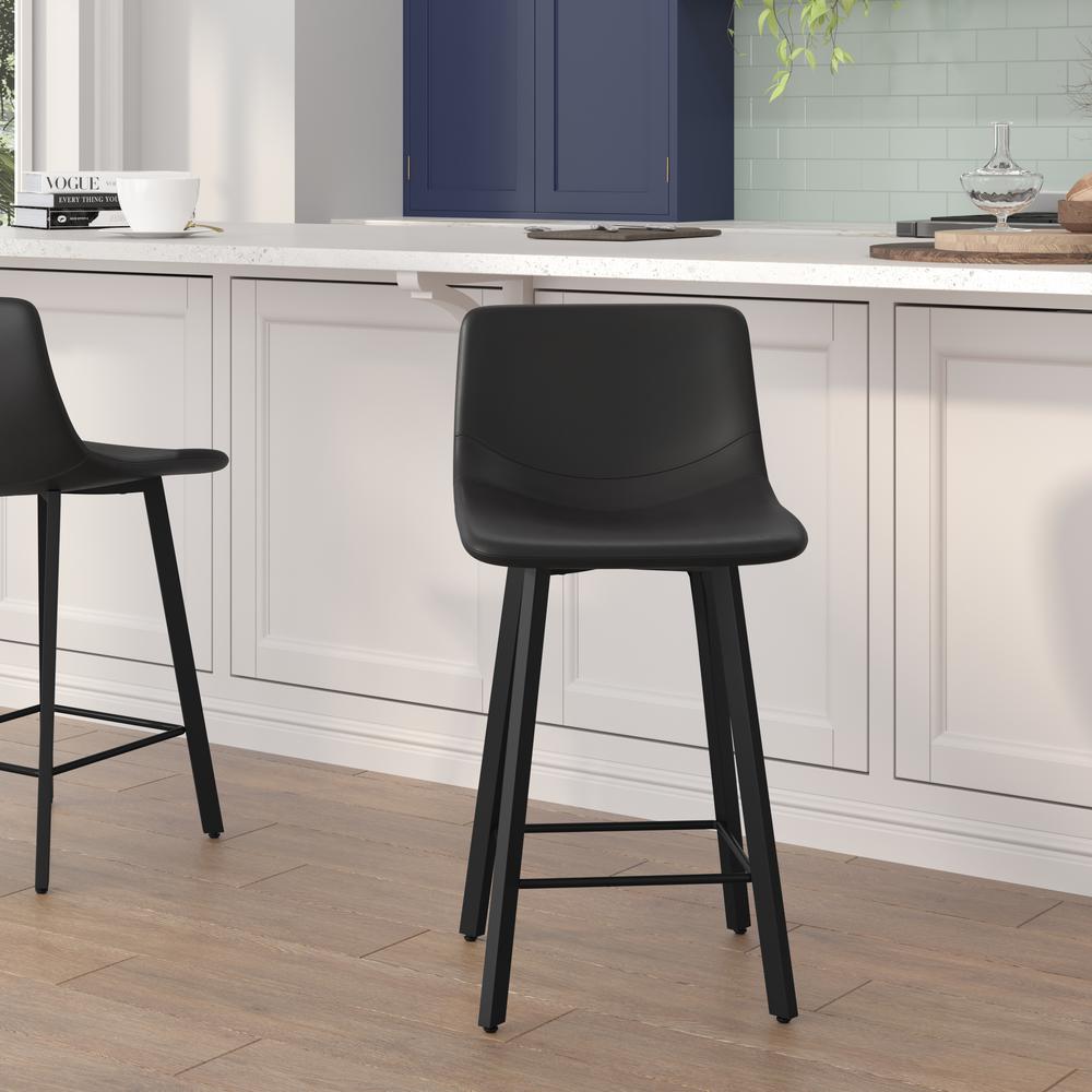 Armless 24 Inch Counter Height Stools with Footrests in Black, Set of 2. Picture 1