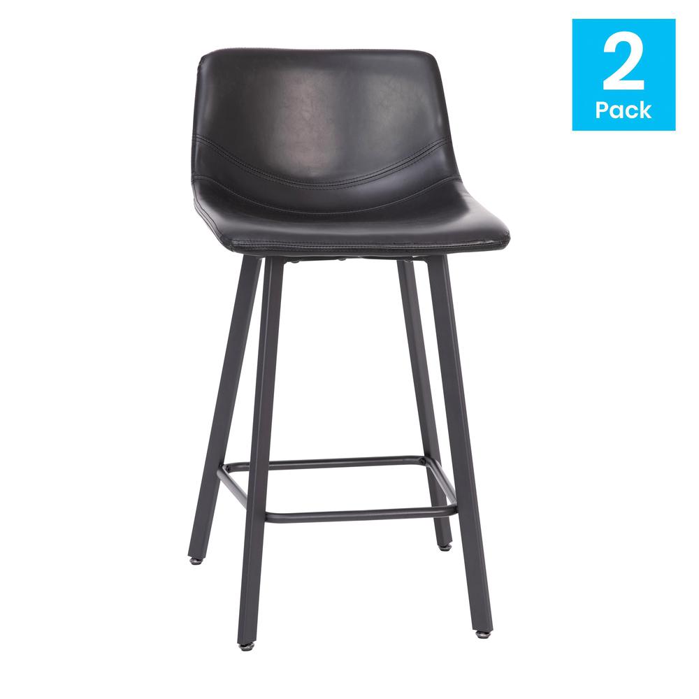 Armless 24 Inch Counter Height Stools with Footrests in Black, Set of 2. Picture 2