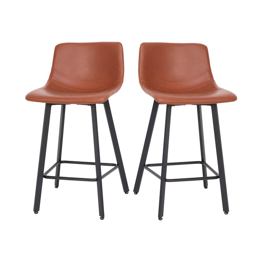 Armless 24 Inch Counter Height Stools with Footrests in Cognac, Set of 2. Picture 3