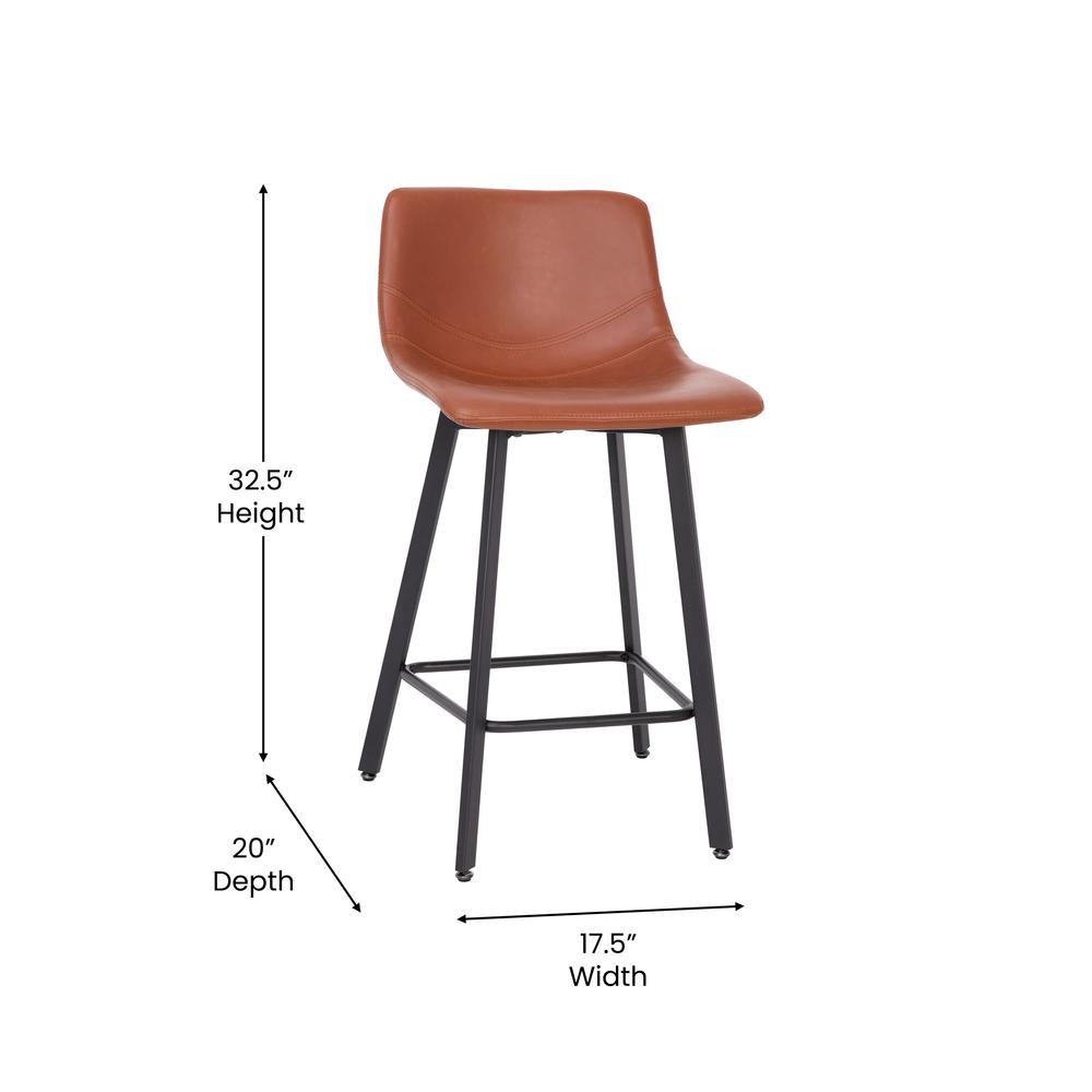 Armless 24 Inch Counter Height Stools with Footrests in Cognac, Set of 2. Picture 6