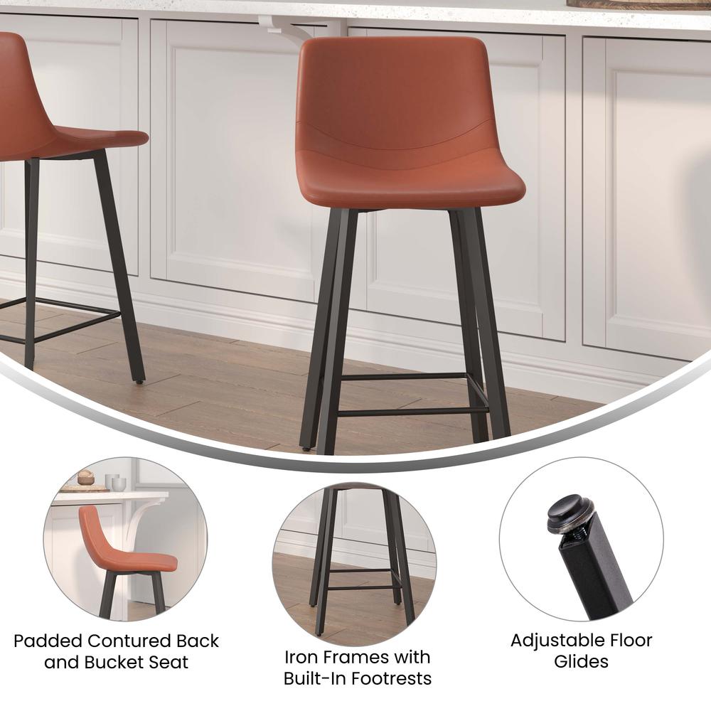 Armless 24 Inch Counter Height Stools with Footrests in Cognac, Set of 2. Picture 5