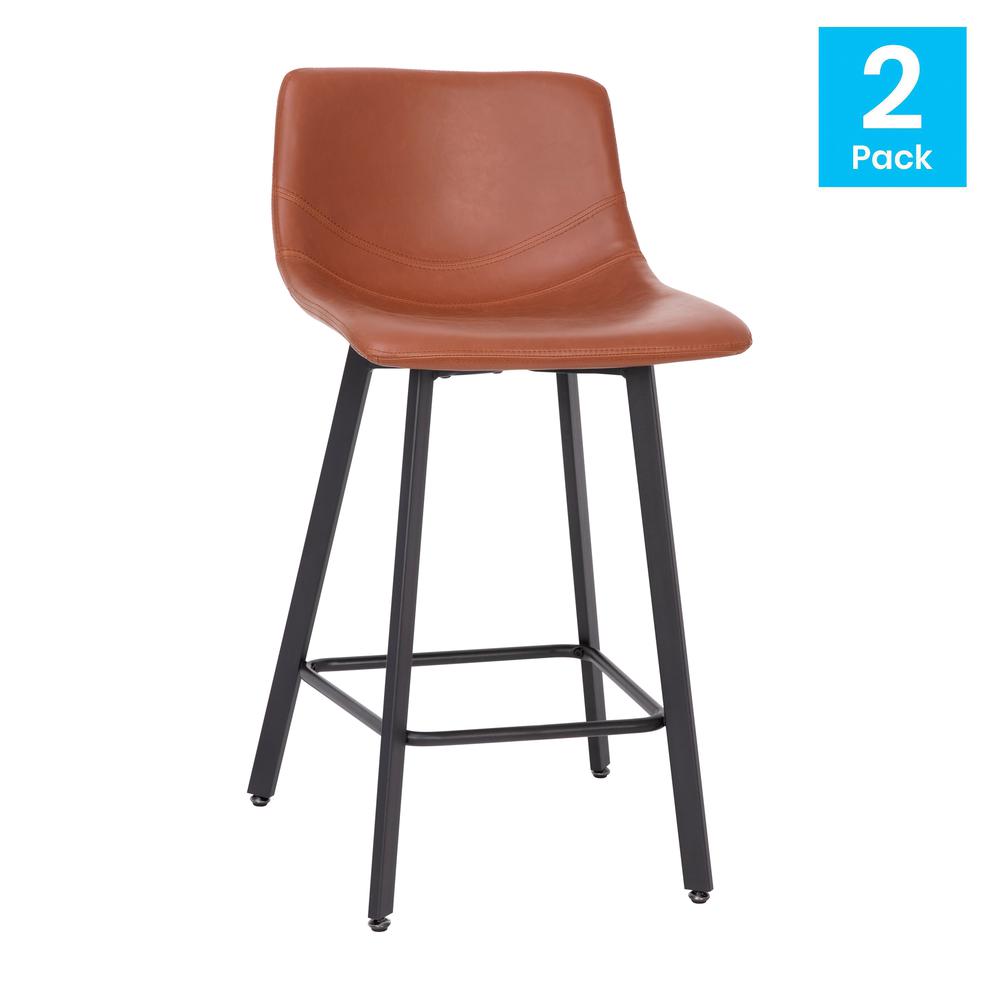 Armless 24 Inch Counter Height Stools with Footrests in Cognac, Set of 2. Picture 2