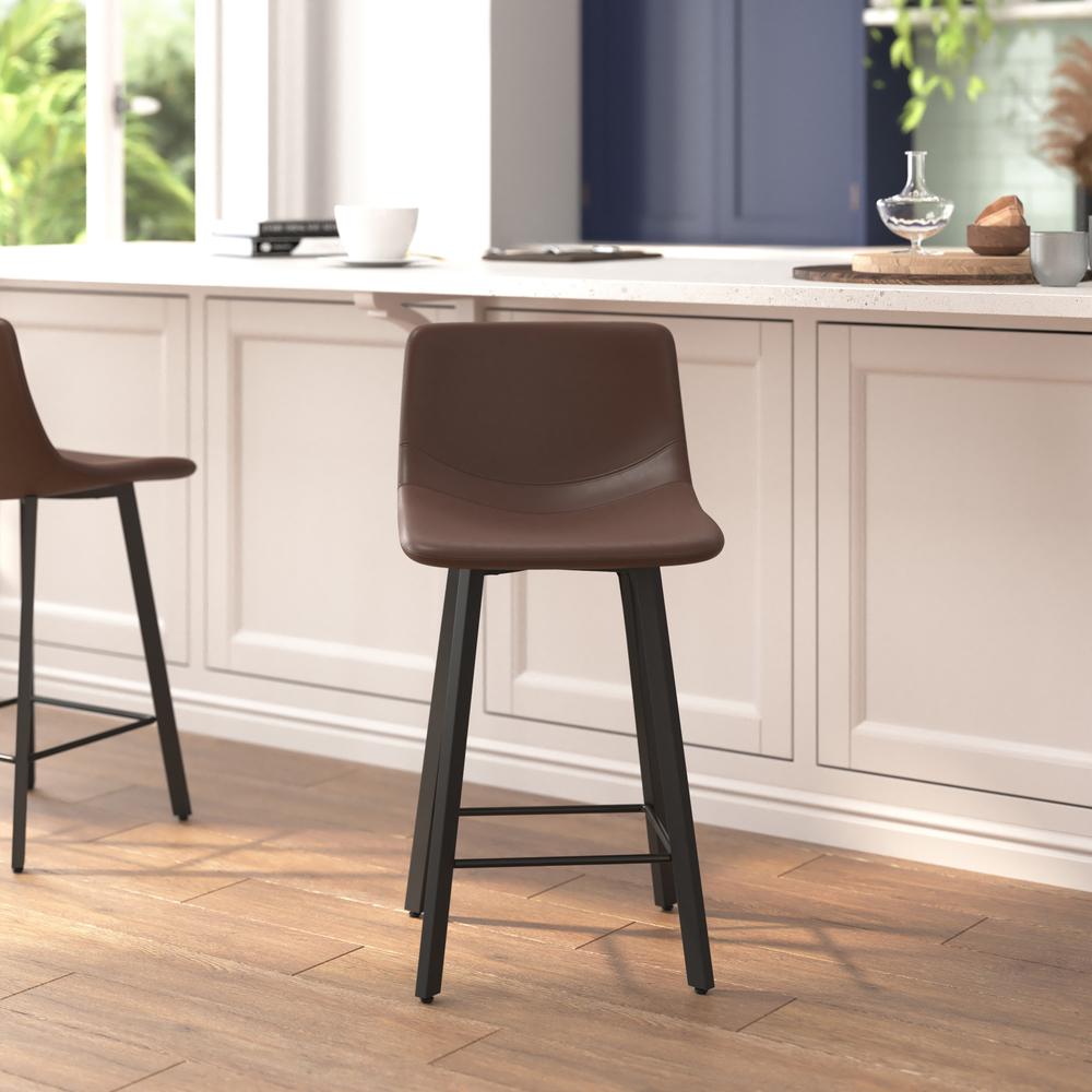 Armless 24 Inch Counter Height Stools w/Footrests in Chocolate Brown, Set of 2. Picture 1