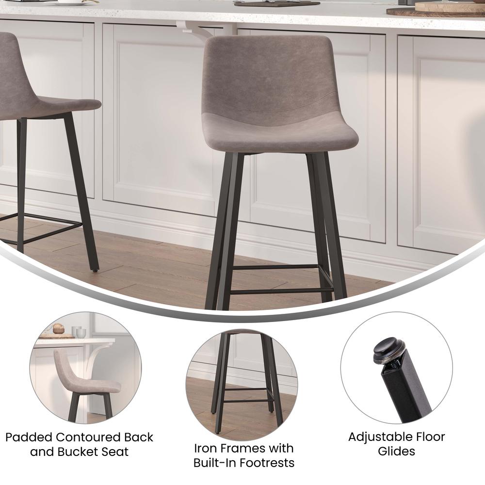 Armless 24 Inch Counter Height Stools with Footrests in Gray, Set of 2. Picture 5